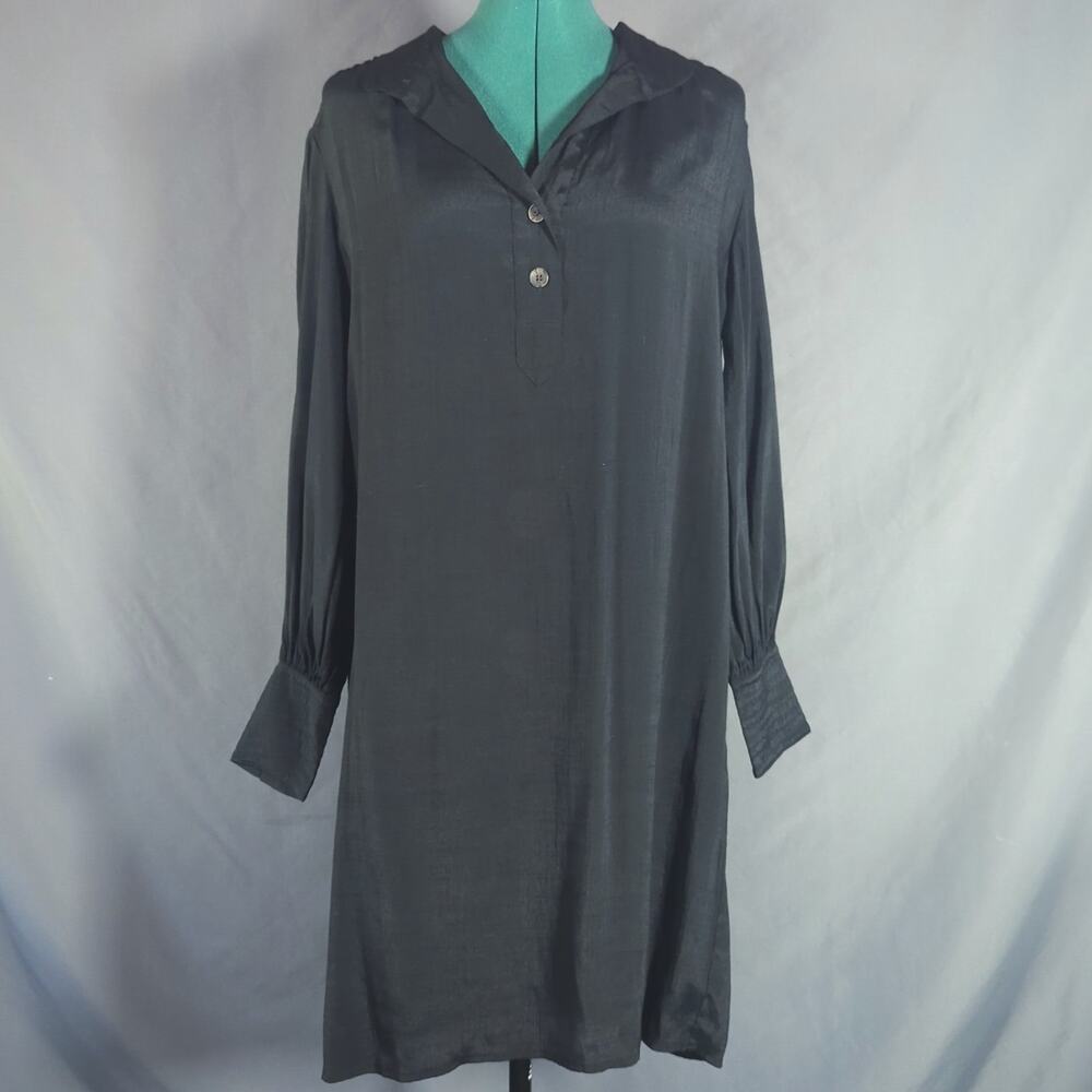 Banana Republic Black Semi-Sheer Tunic Shift Dress XS Long Sleeve Minimalist